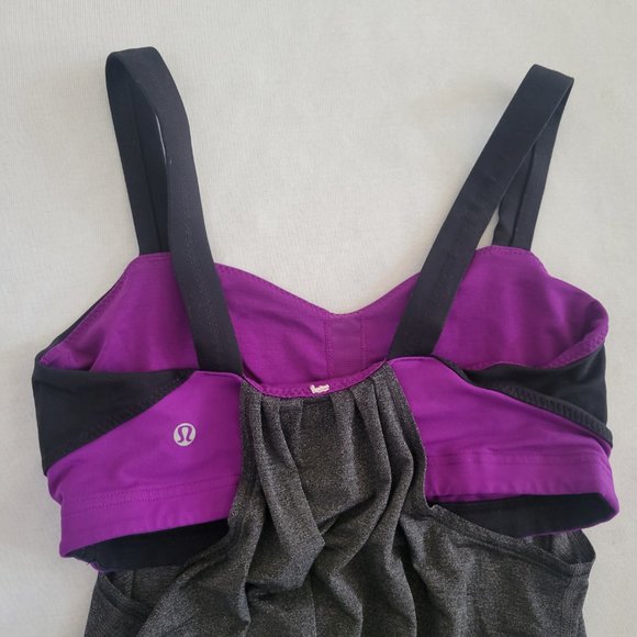 Lululemon Rest Less Tank Top Womens 6 Purple Gray Black BIB Wide Straps - Picture 7 of 12